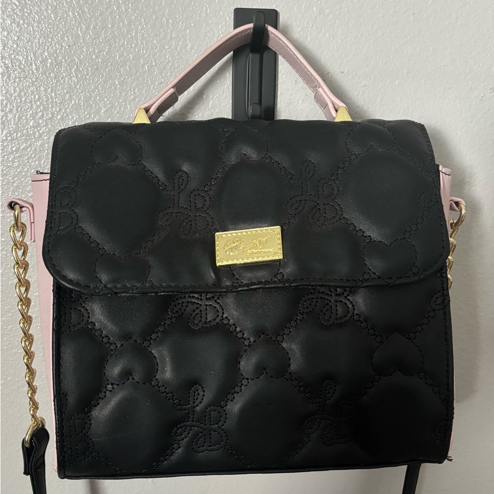 Betsey Johnson Black and Pink Quilted Crossbody Bag